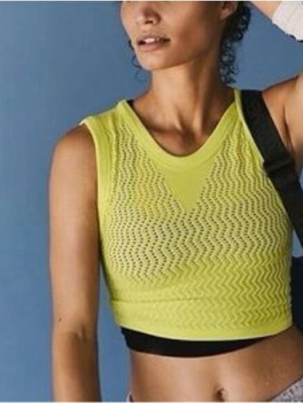 Free people movement textured muscle Neon Yellow Crochet Crop Tank Top